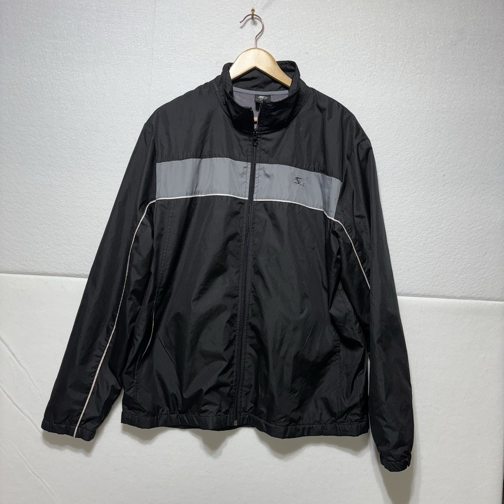Starter Men's Size L Full Zip Athletic Windbreaker Jacket Black Gray Sporty READ